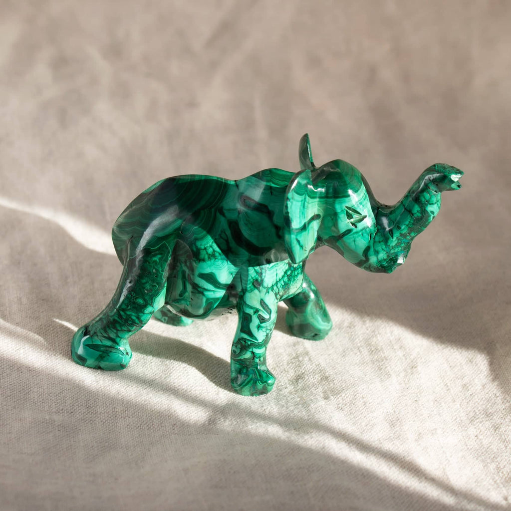 Genuine Malachite Elephants - Hand Carved - 1 of a Kind
