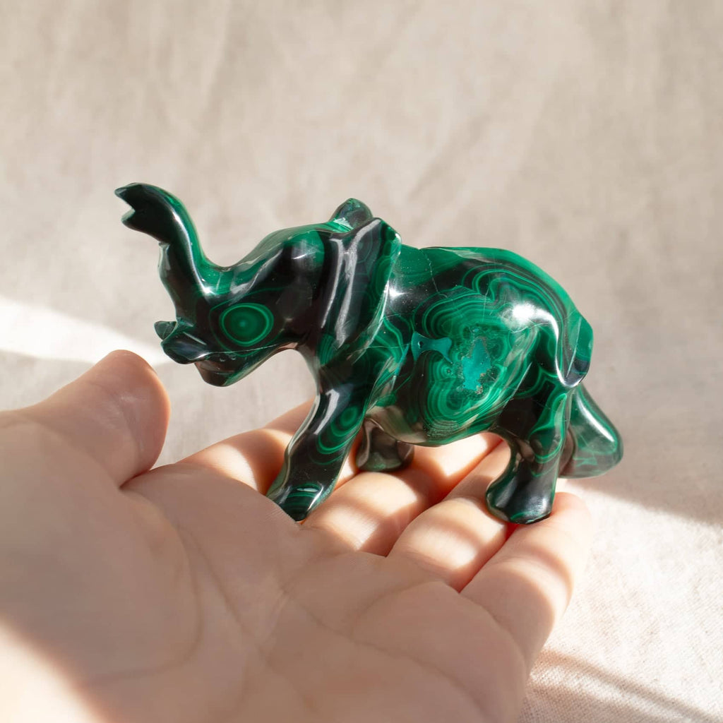 Genuine Malachite Elephants - Hand Carved - 1 of a Kind