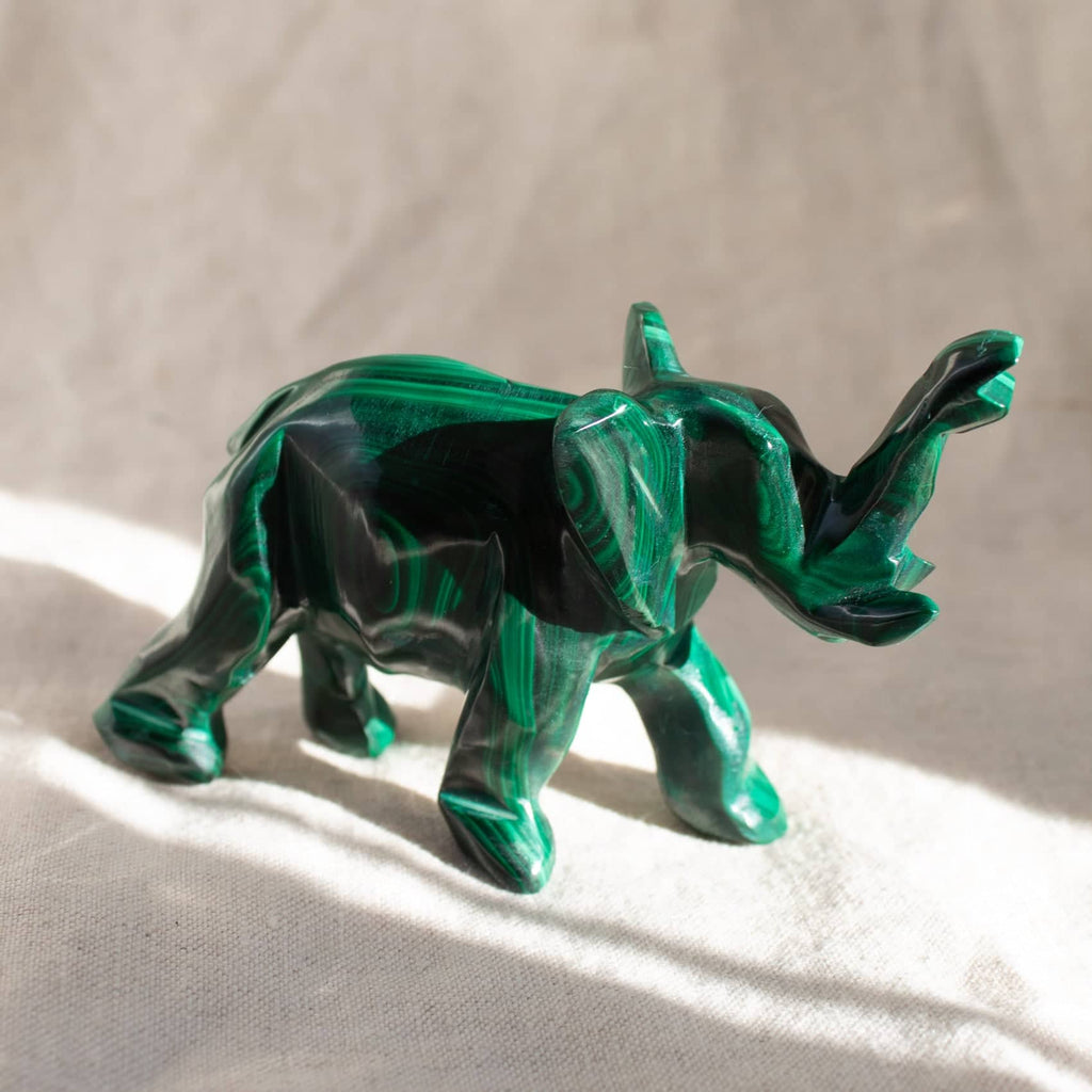 Genuine Malachite Elephants - Hand Carved - 1 of a Kind