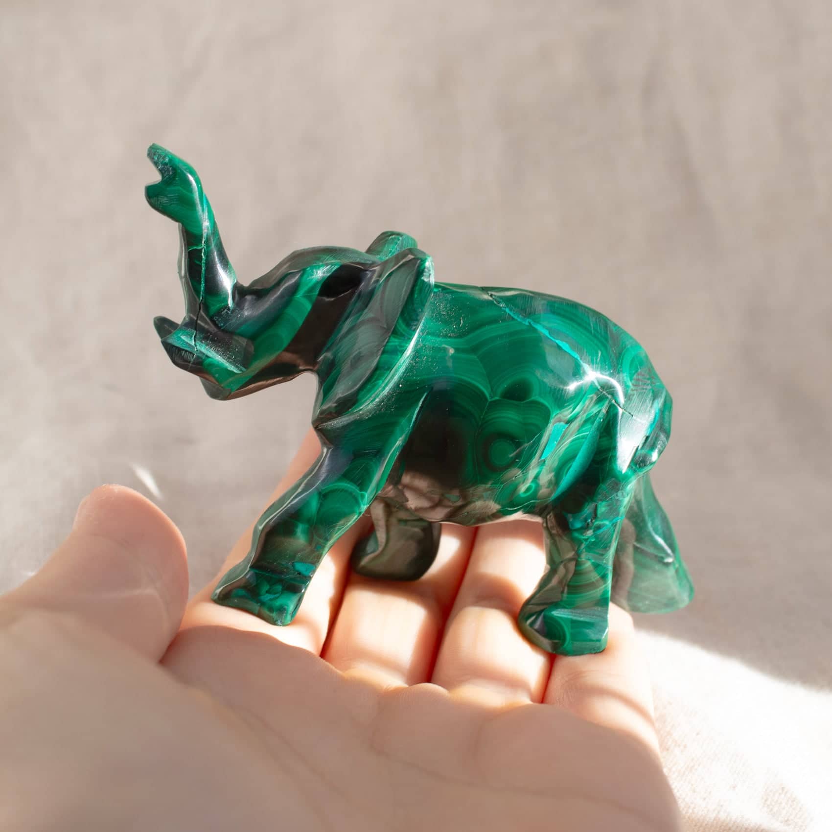 Genuine Malachite Elephants - Hand Carved - 1 of a Kind
