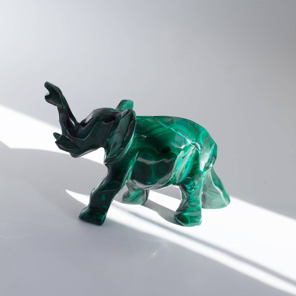 Genuine Malachite Elephants - Hand Carved - 1 of a Kind
