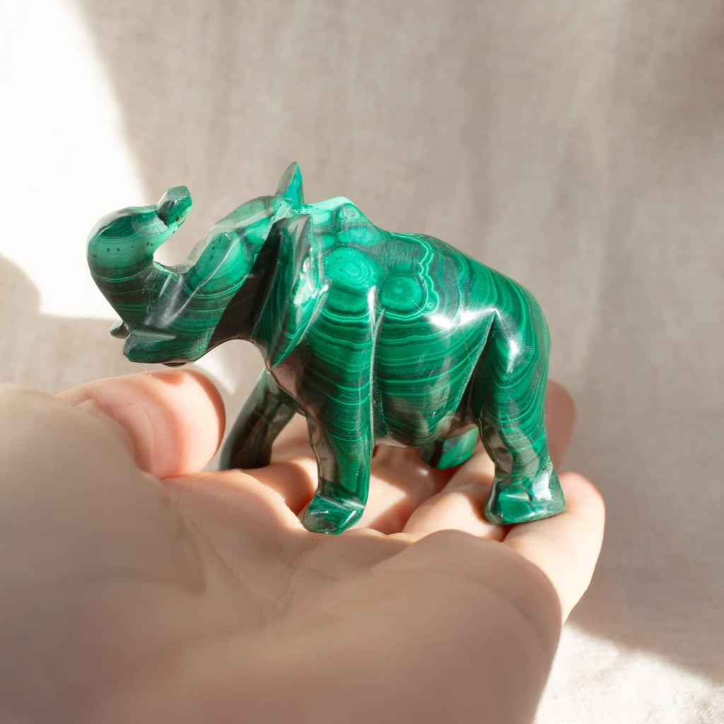 Genuine Malachite Elephants - Hand Carved - 1 of a Kind