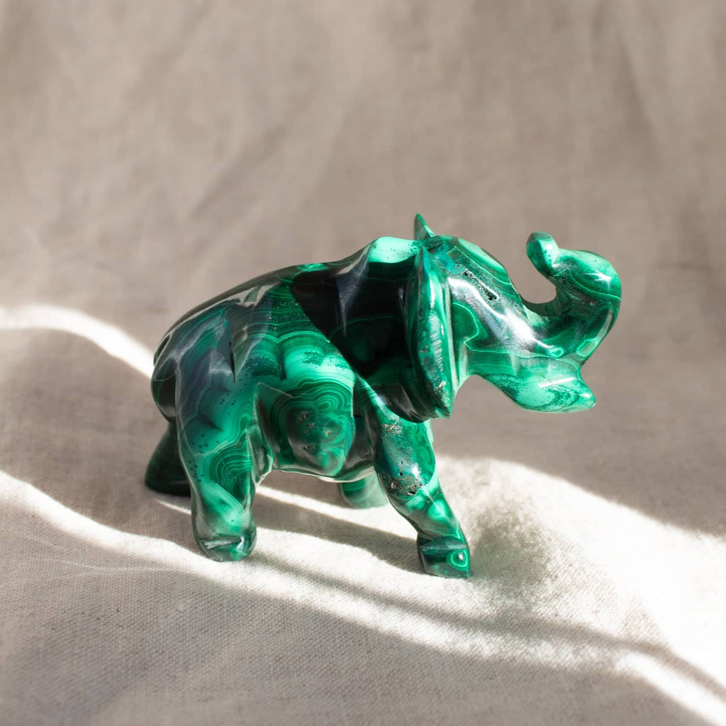 Genuine Malachite Elephants - Hand Carved - 1 of a Kind