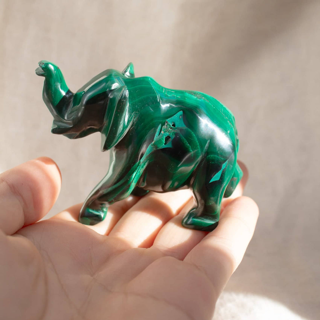 Genuine Malachite Elephants - Hand Carved - 1 of a Kind
