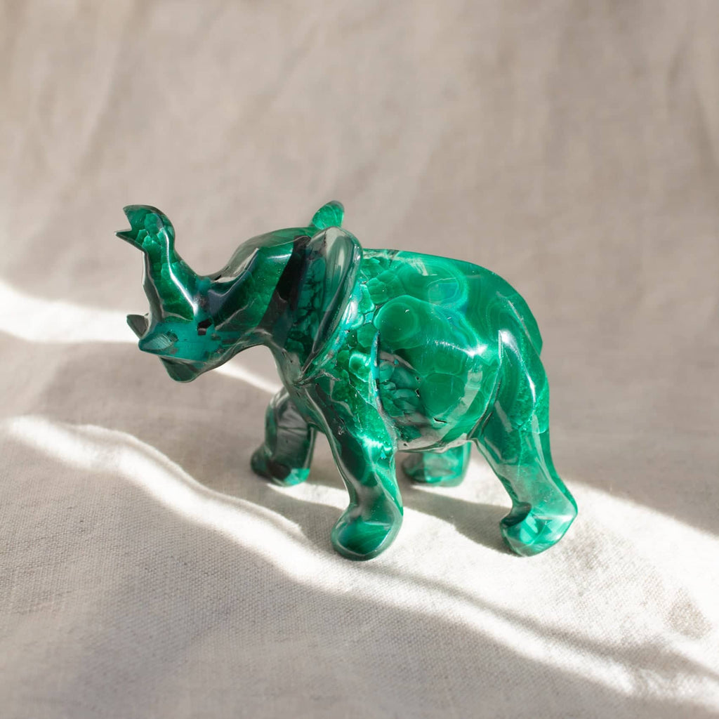 Genuine Malachite Elephants - Hand Carved - 1 of a Kind