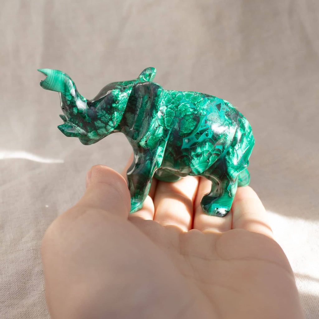 Genuine Malachite Elephants - Hand Carved - 1 of a Kind