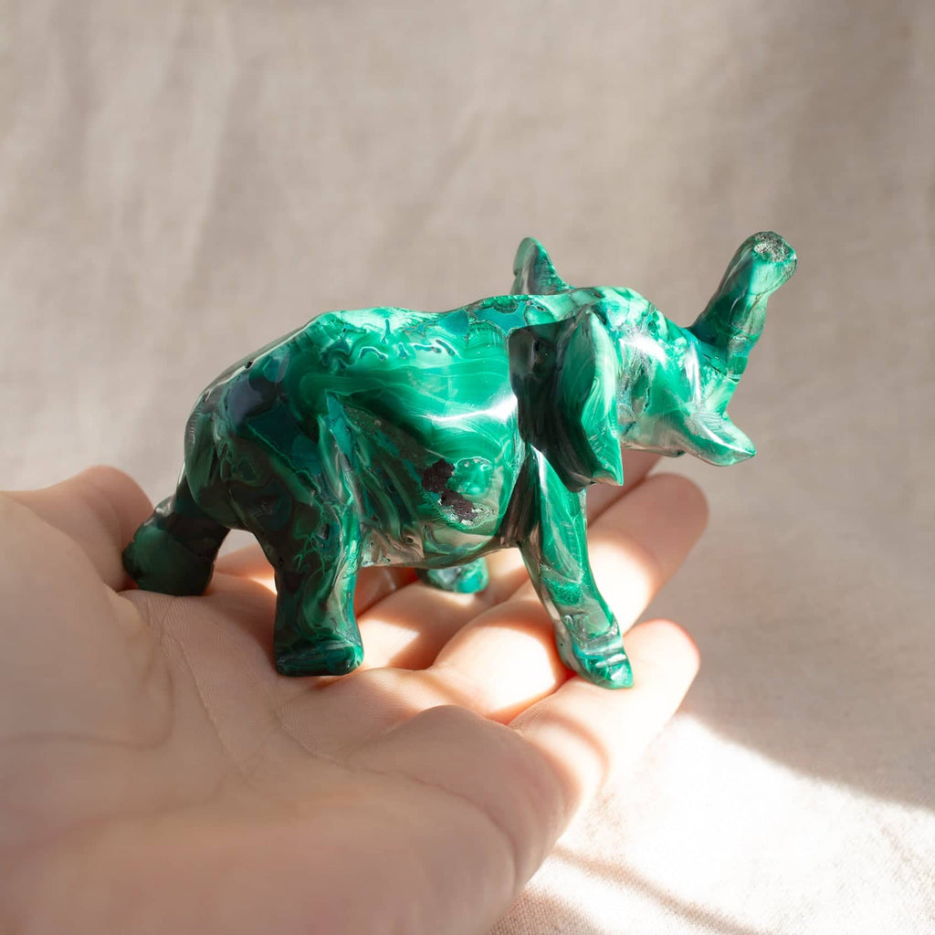 Genuine Malachite Elephants - Hand Carved - 1 of a Kind