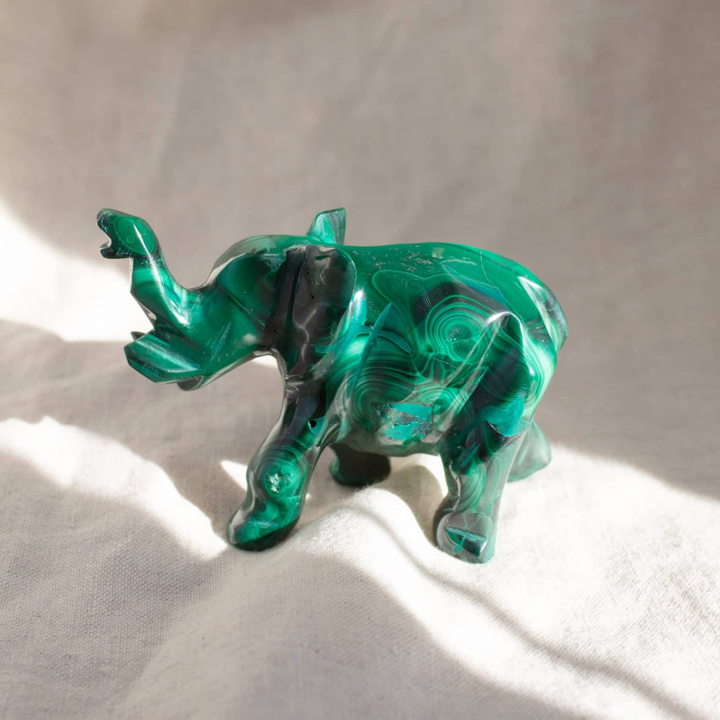Genuine Malachite Elephants - Hand Carved - 1 of a Kind