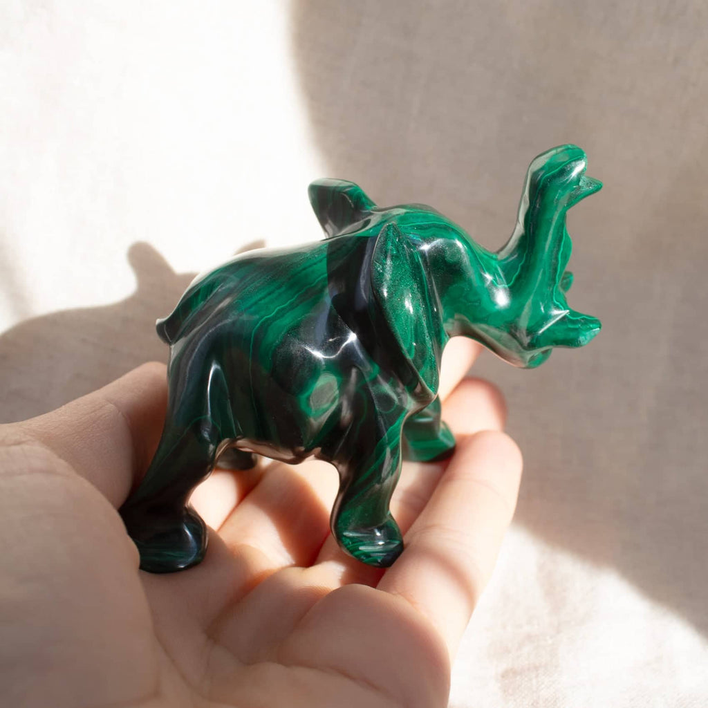 Genuine Malachite Elephants - Hand Carved - 1 of a Kind