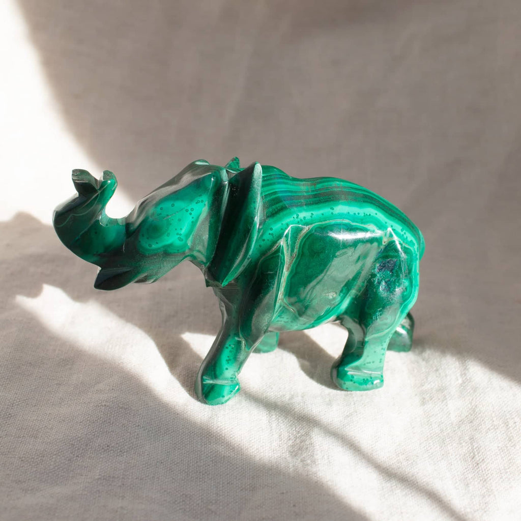 Genuine Malachite Elephants - Hand Carved - 1 of a Kind