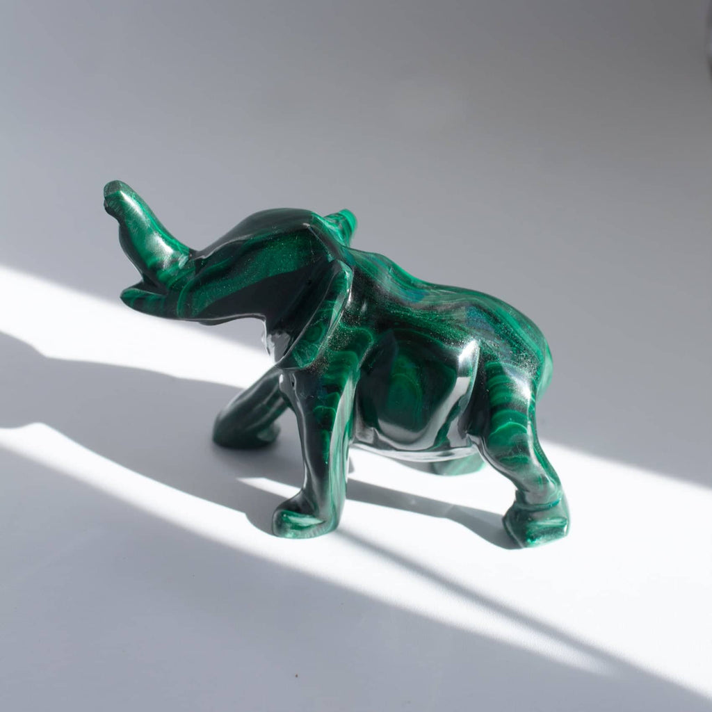 Genuine Malachite Elephants - Hand Carved - 1 of a Kind