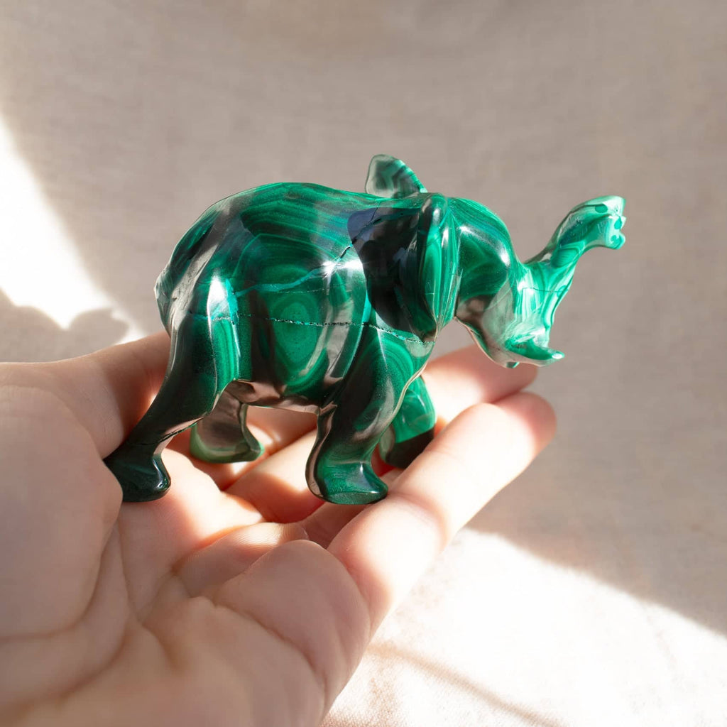 Genuine Malachite Elephants - Hand Carved - 1 of a Kind