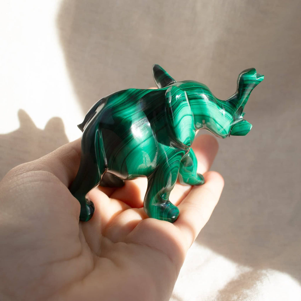 Genuine Malachite Elephants - Hand Carved - 1 of a Kind