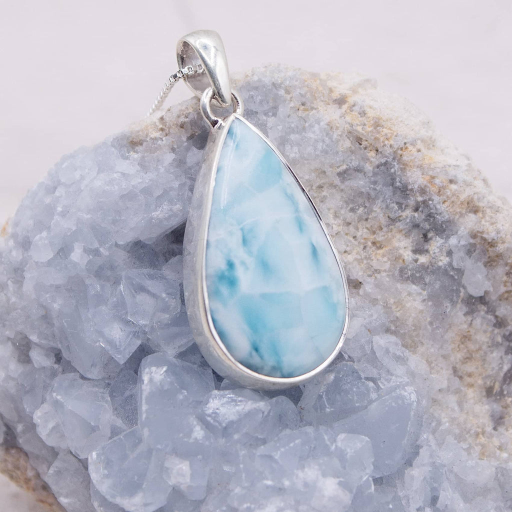 Larimar Teardrop Silver Pendant Necklace