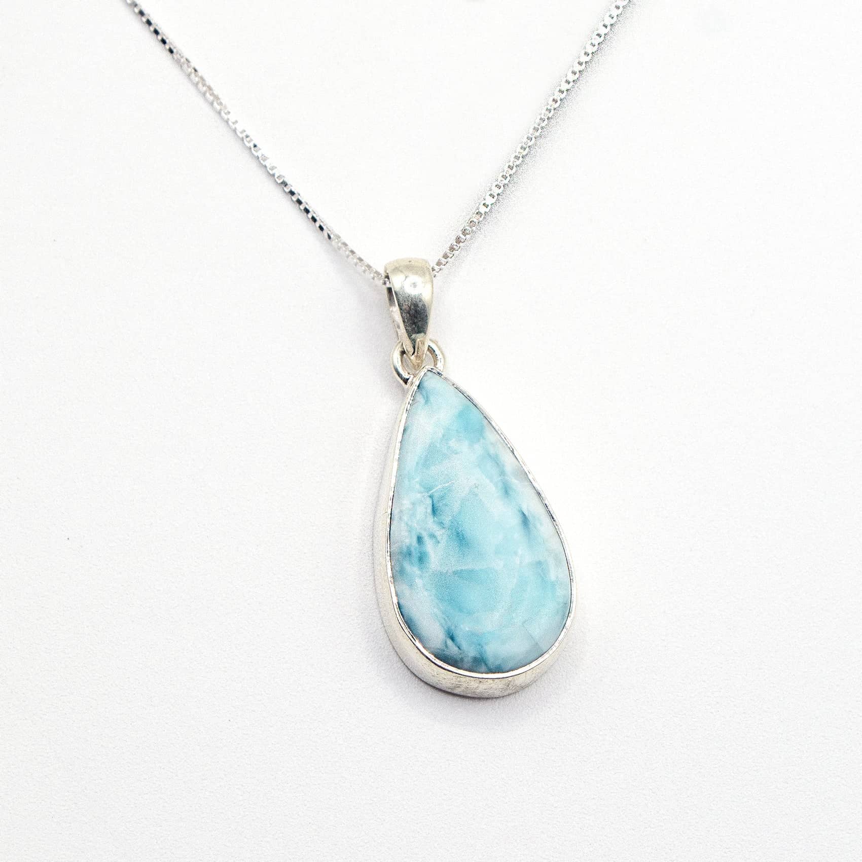 Larimar Teardrop Silver Pendant Necklace