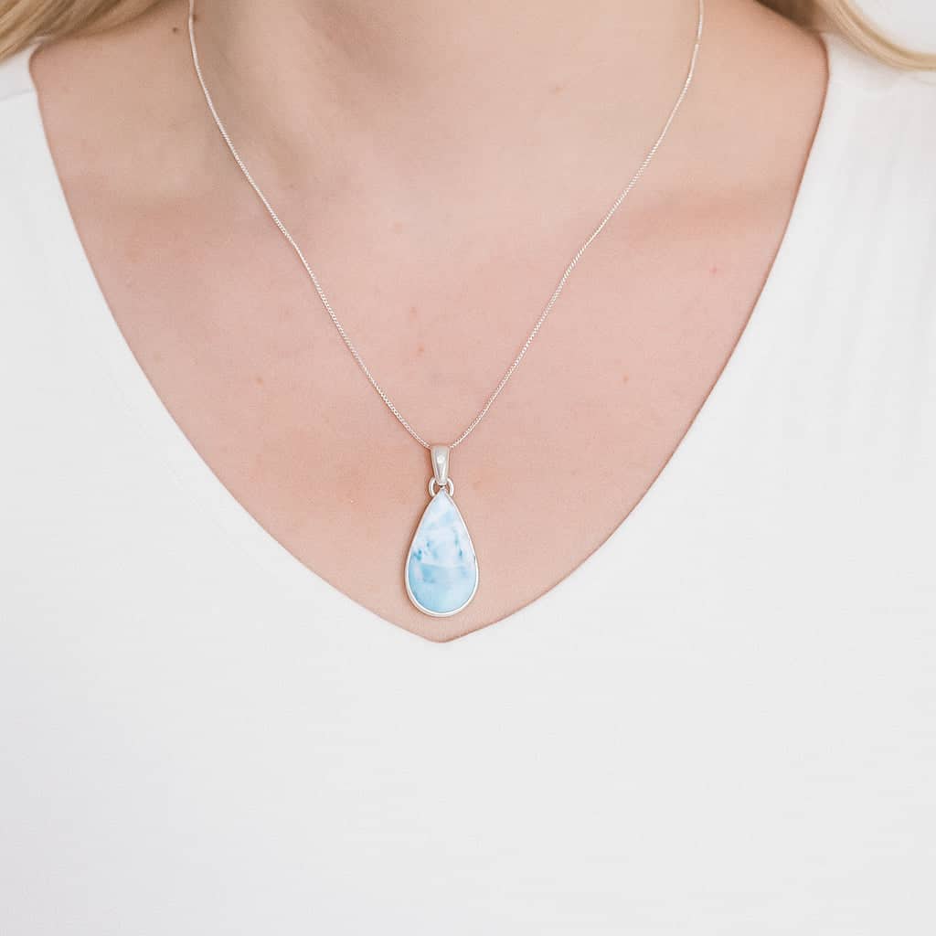 Larimar Teardrop Silver Pendant Necklace