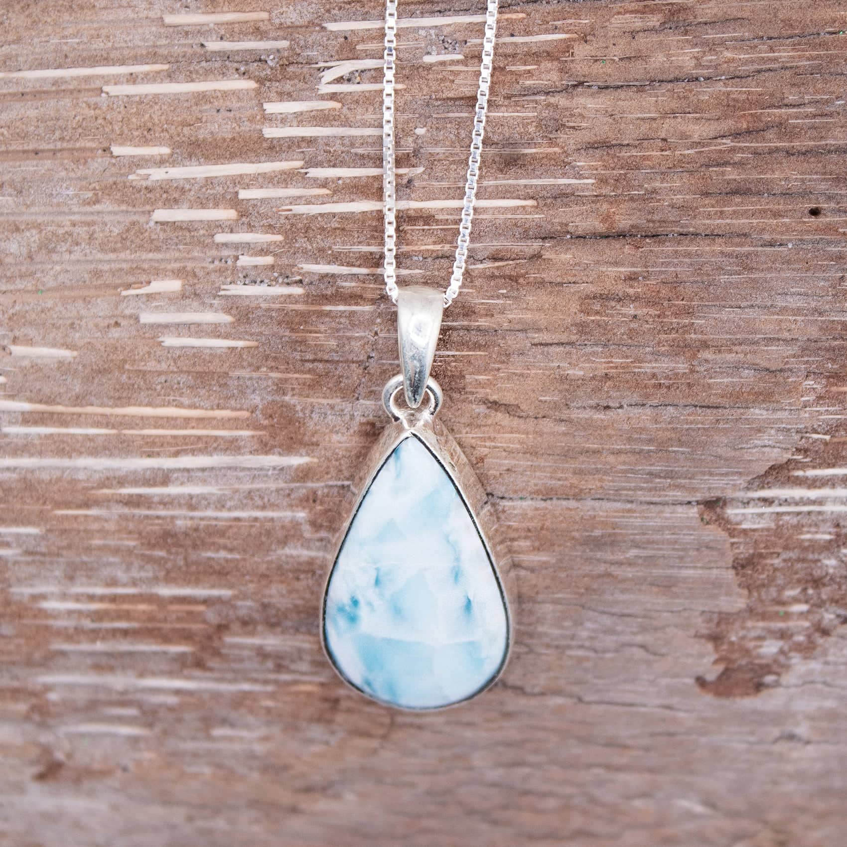 Larimar Teardrop Silver Pendant Necklace
