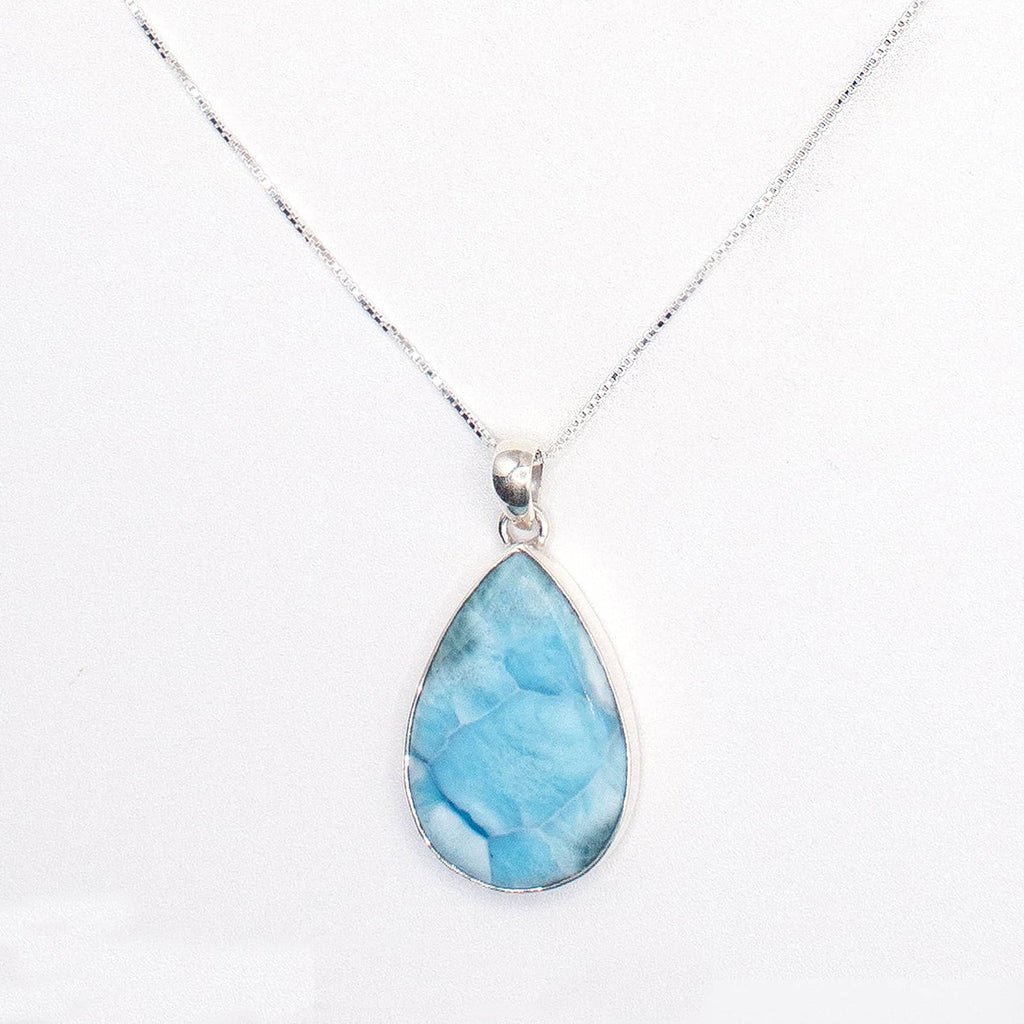 Larimar Teardrop Silver Pendant Necklace