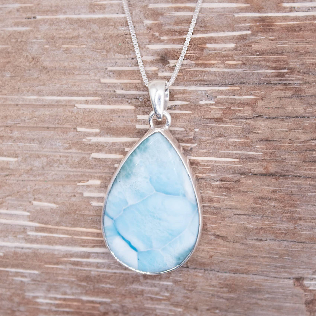Larimar Teardrop Silver Pendant Necklace