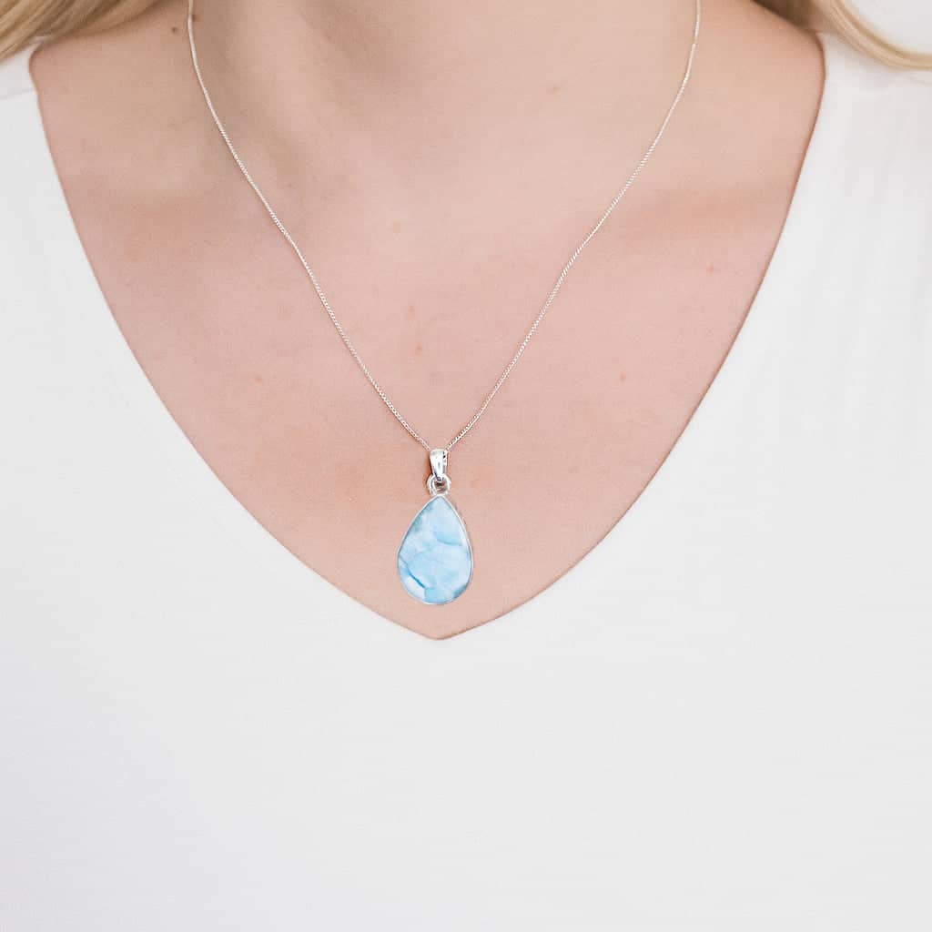 Larimar Teardrop Silver Pendant Necklace