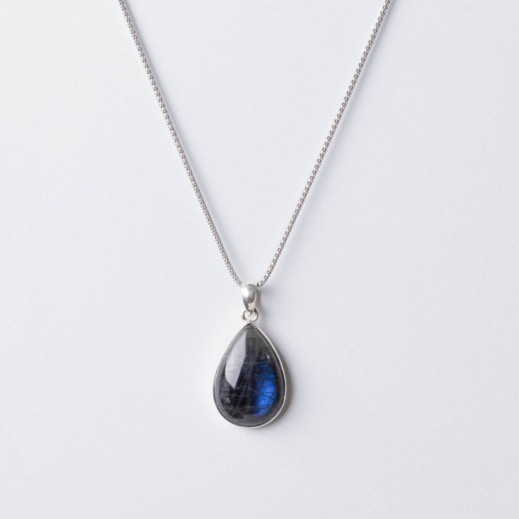 Genuine Labradorite Teardrop Pendant Necklace