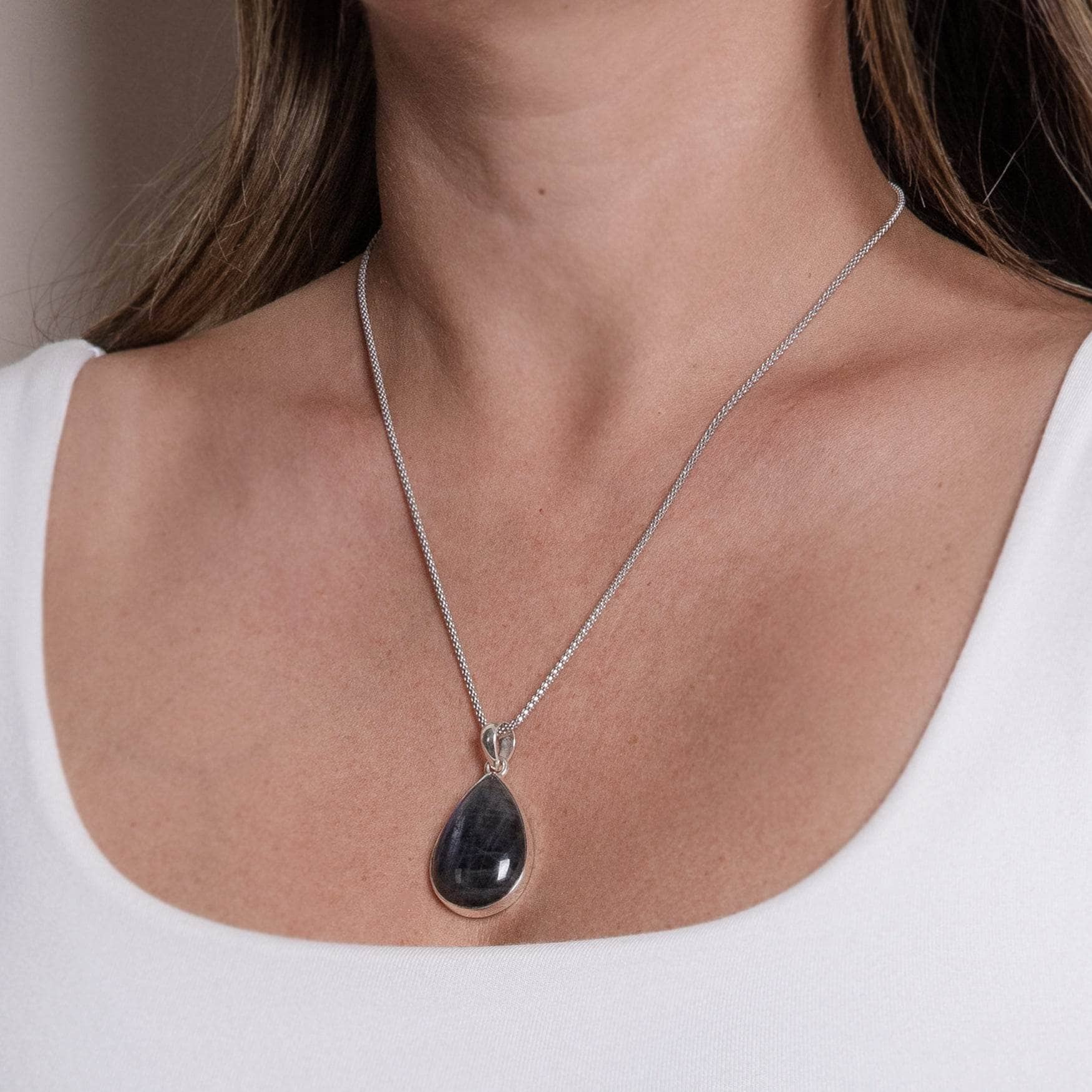 Genuine Labradorite Teardrop Pendant Necklace