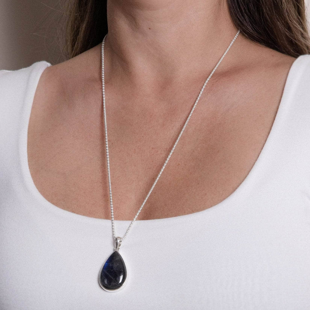 Genuine Labradorite Teardrop Pendant Necklace