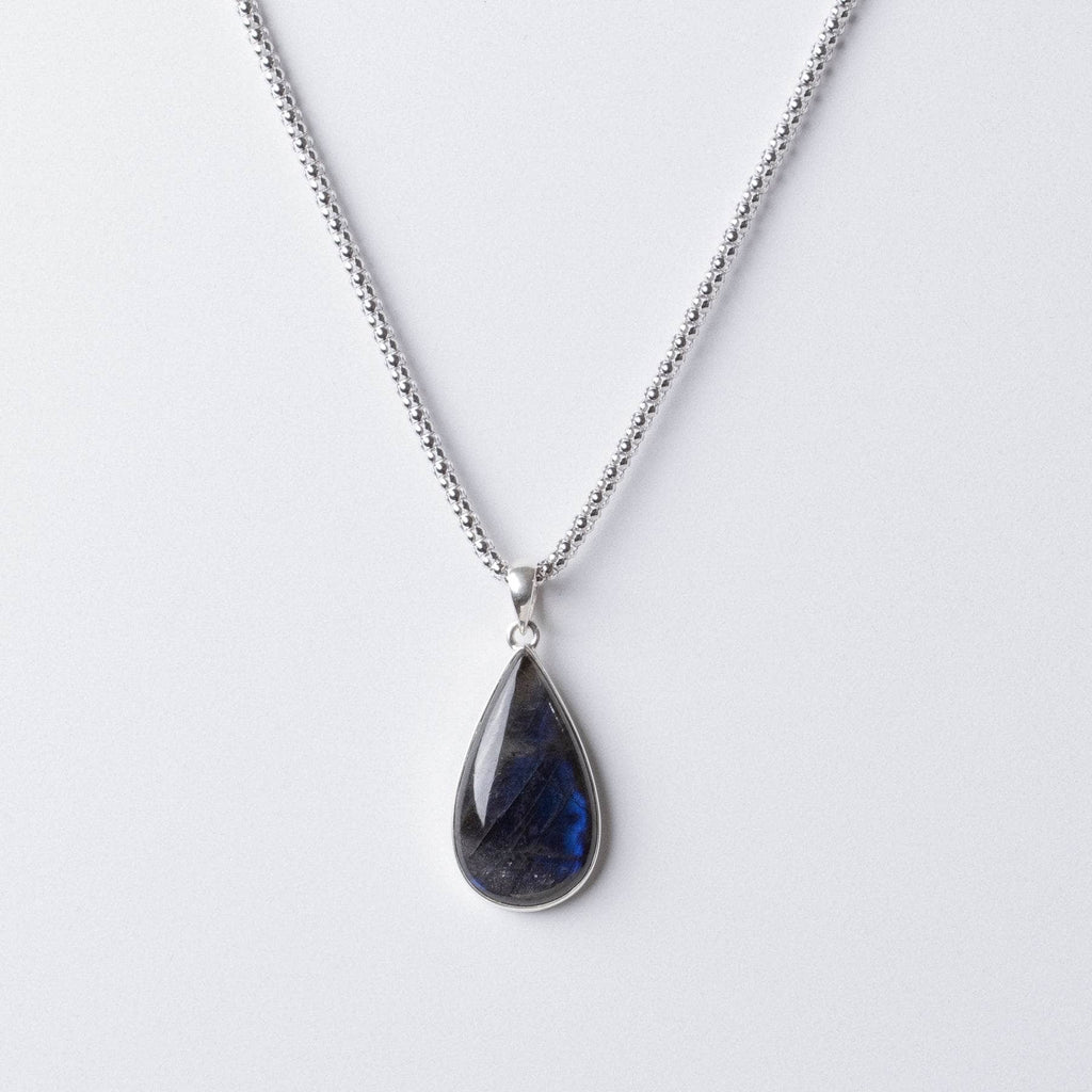 Genuine Labradorite Teardrop Pendant Necklace