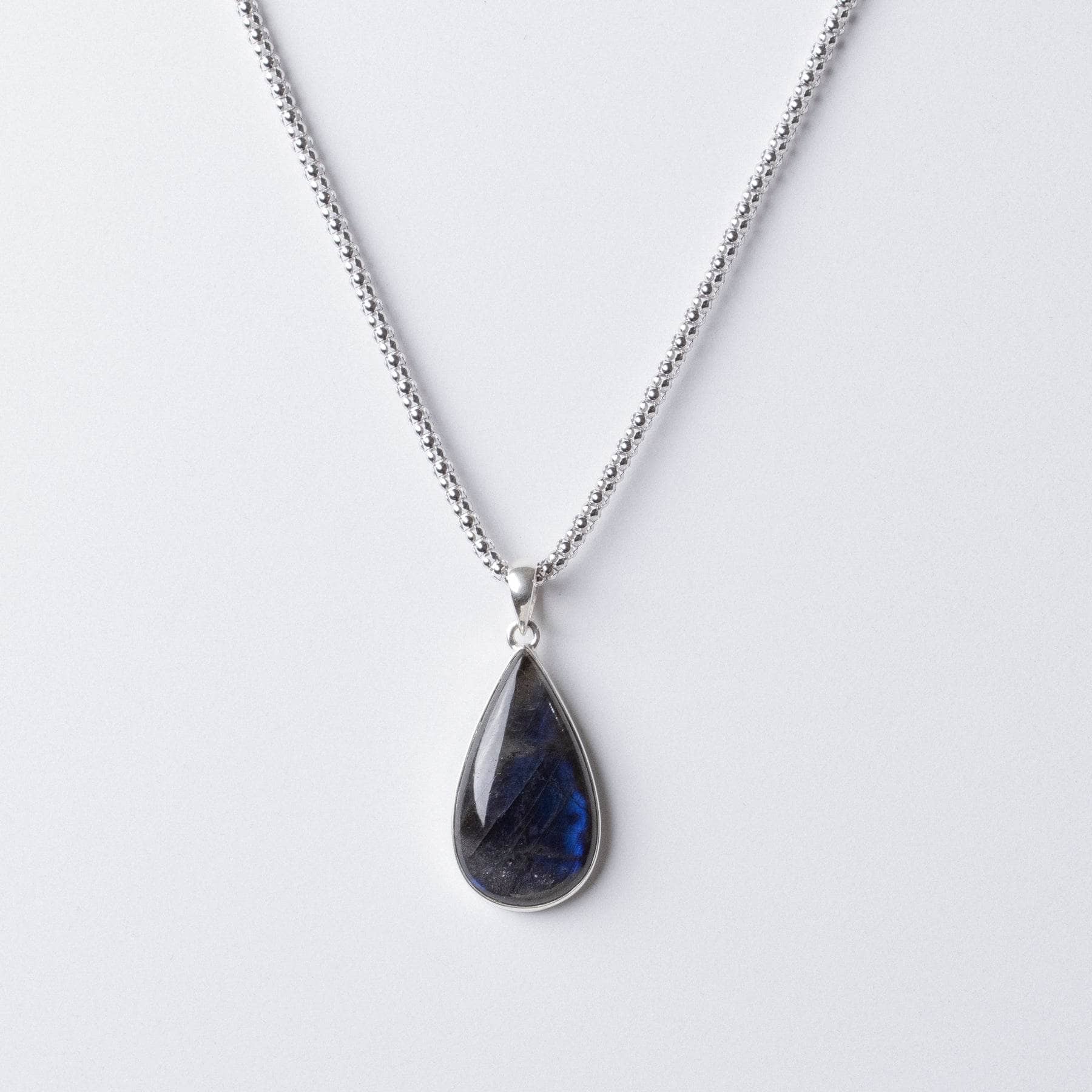 Genuine Labradorite Teardrop Pendant Necklace