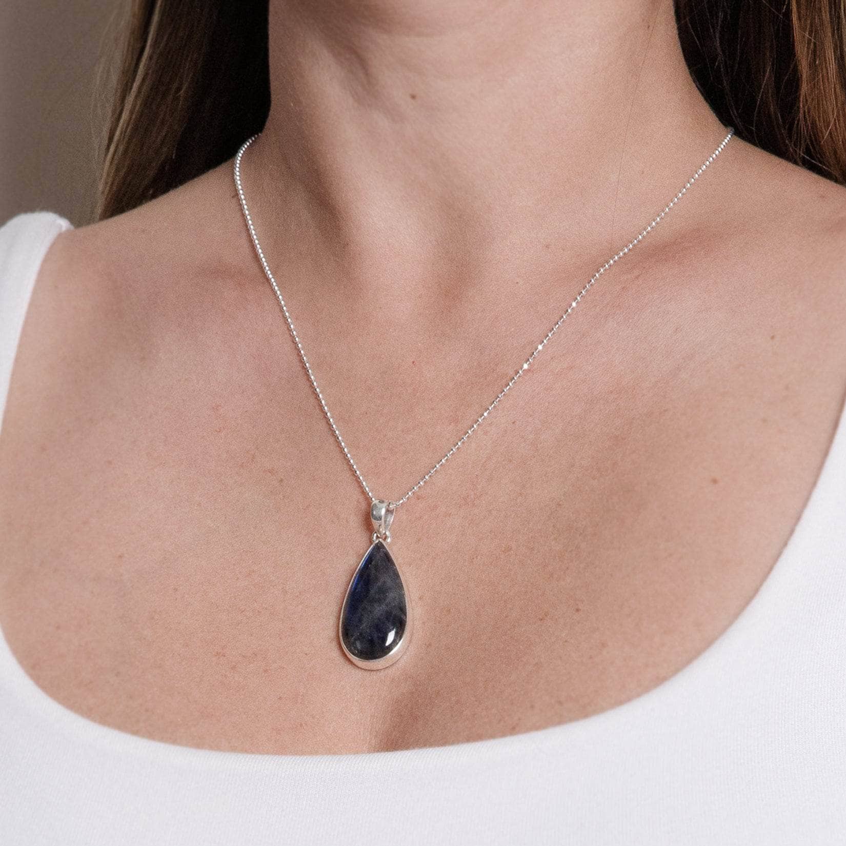 Genuine Labradorite Teardrop Pendant Necklace