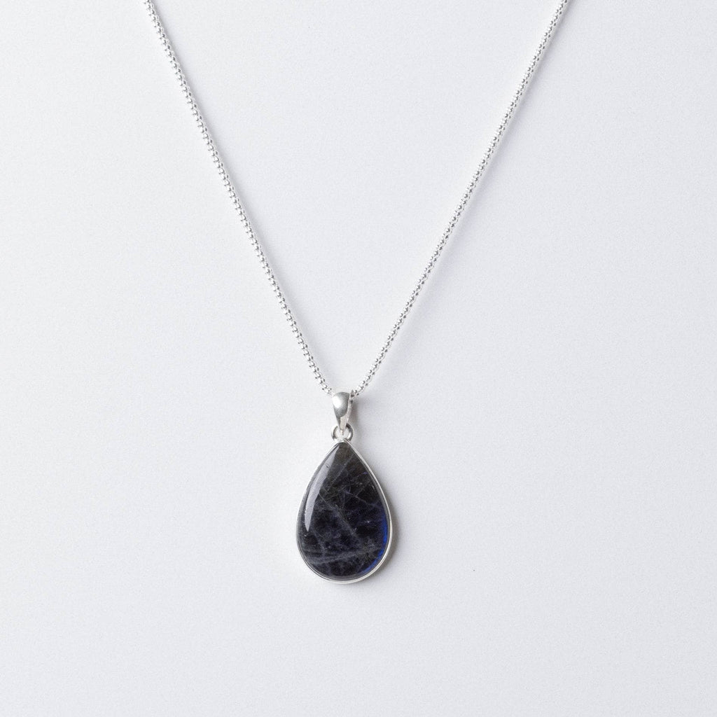 Genuine Labradorite Teardrop Pendant Necklace