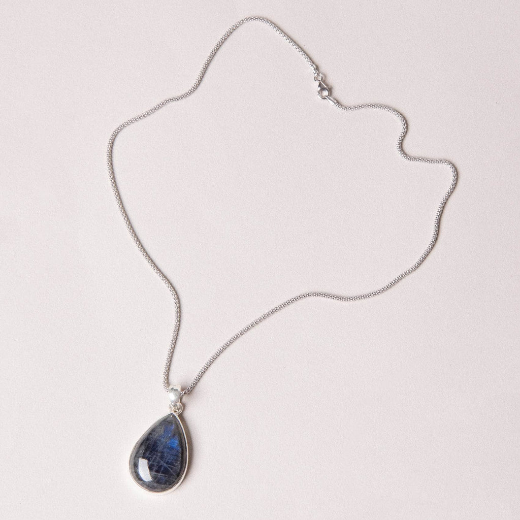 Genuine Labradorite Teardrop Pendant Necklace