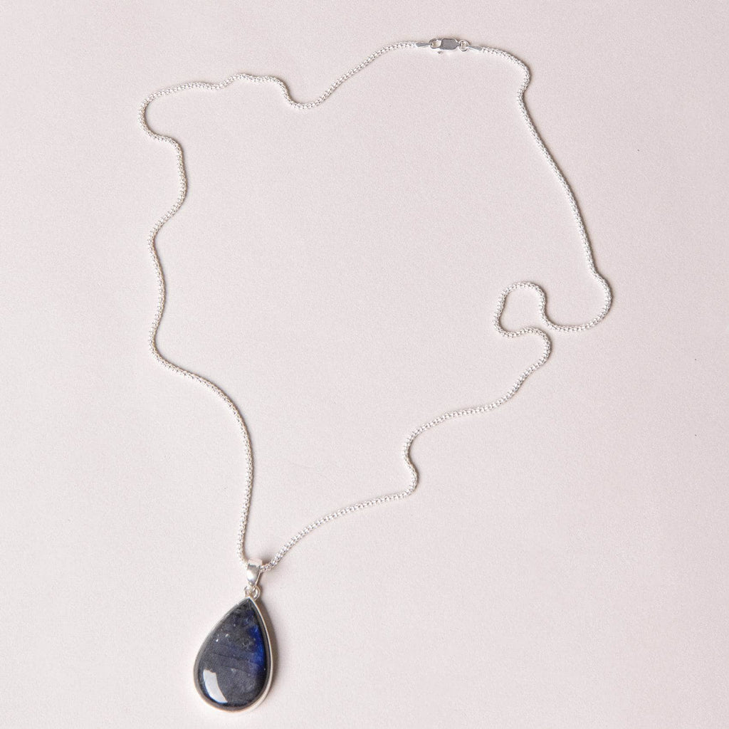 Genuine Labradorite Teardrop Pendant Necklace
