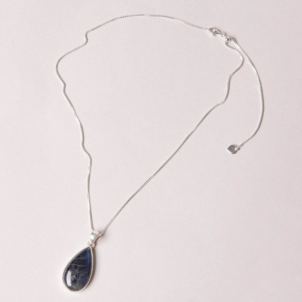 Genuine Labradorite Teardrop Pendant Necklace