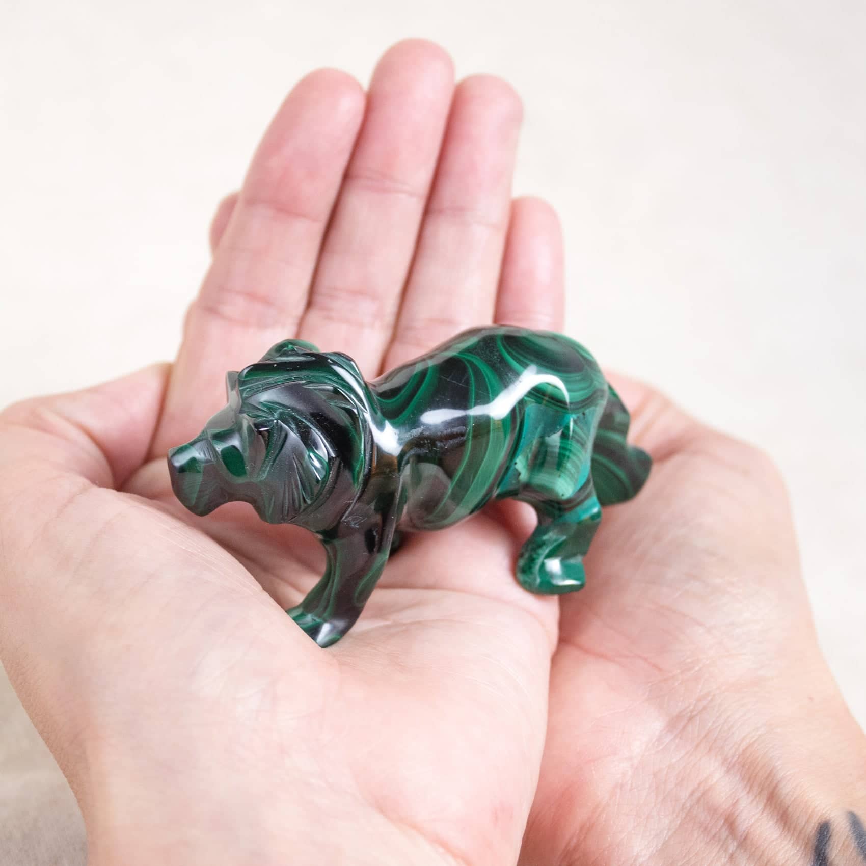 Malachite Lion - Hand Carved - 1 of a Kind