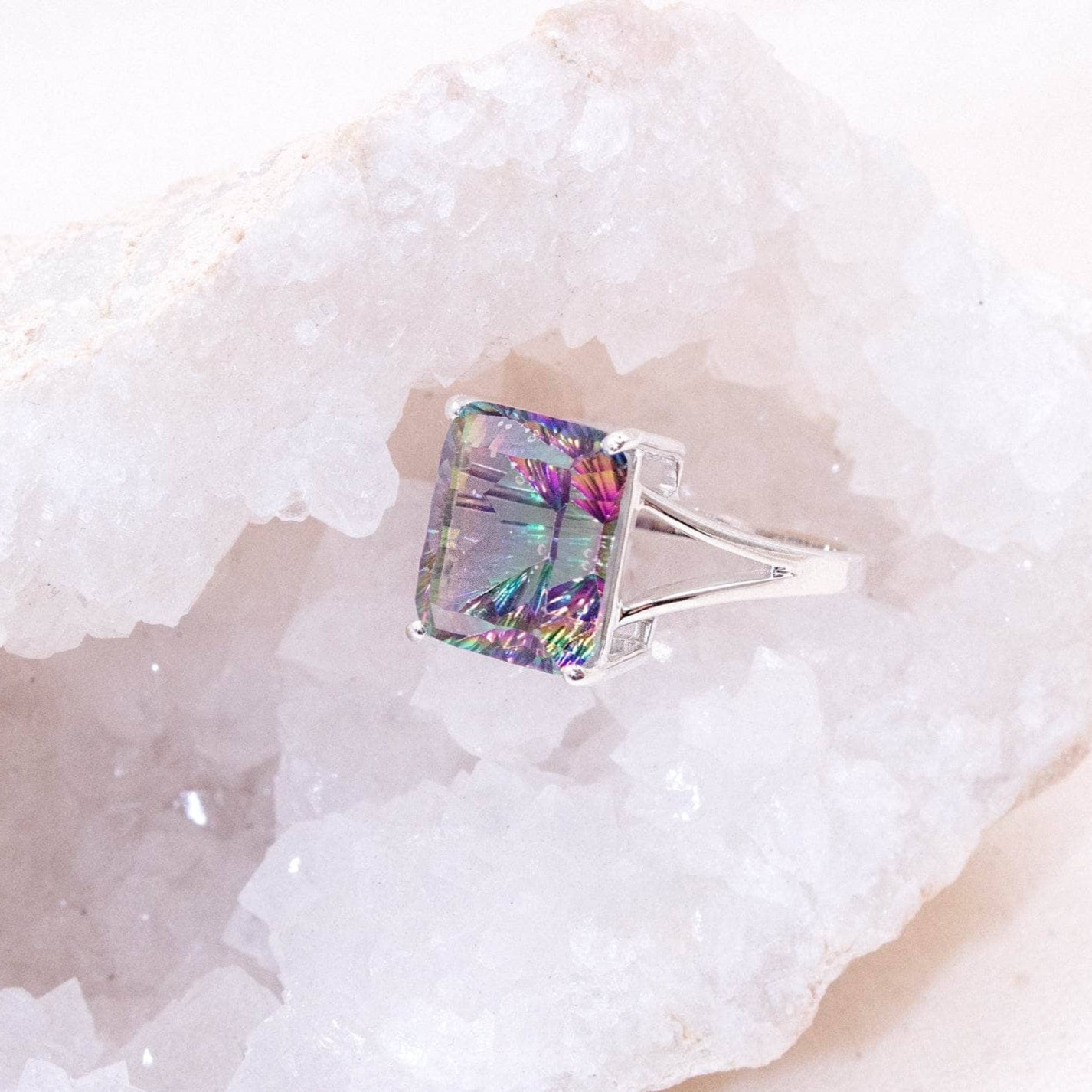 Mystic Topaz Emerald Cut Ring
