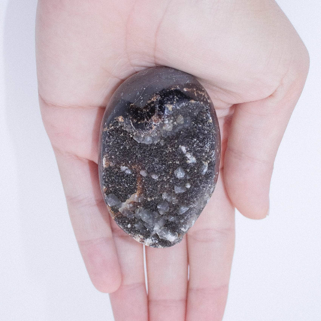 Rare Black Septarian Geode Protection Palm Stone - 1 of a Kind