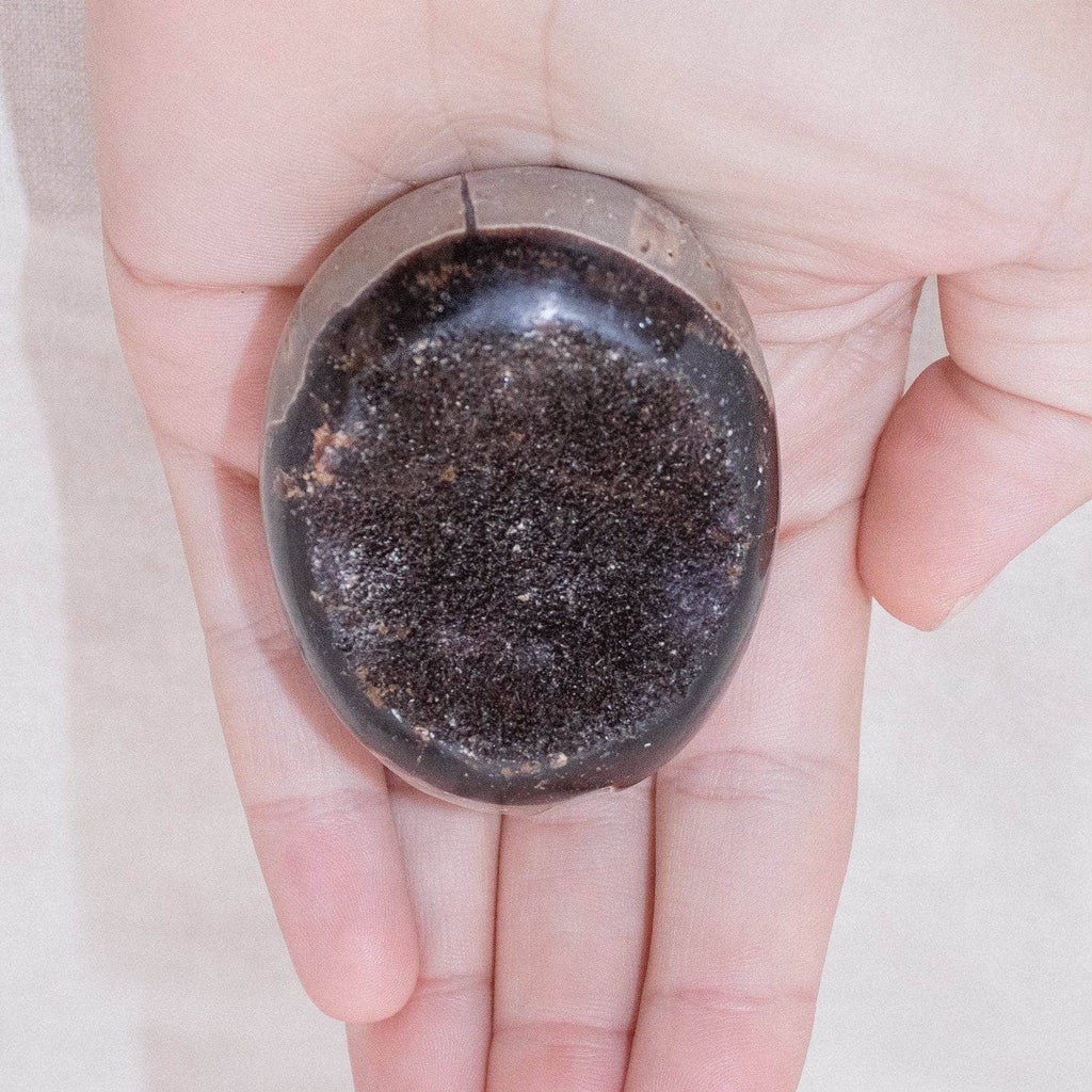 Rare Black Septarian Geode Protection Palm Stone - 1 of a Kind