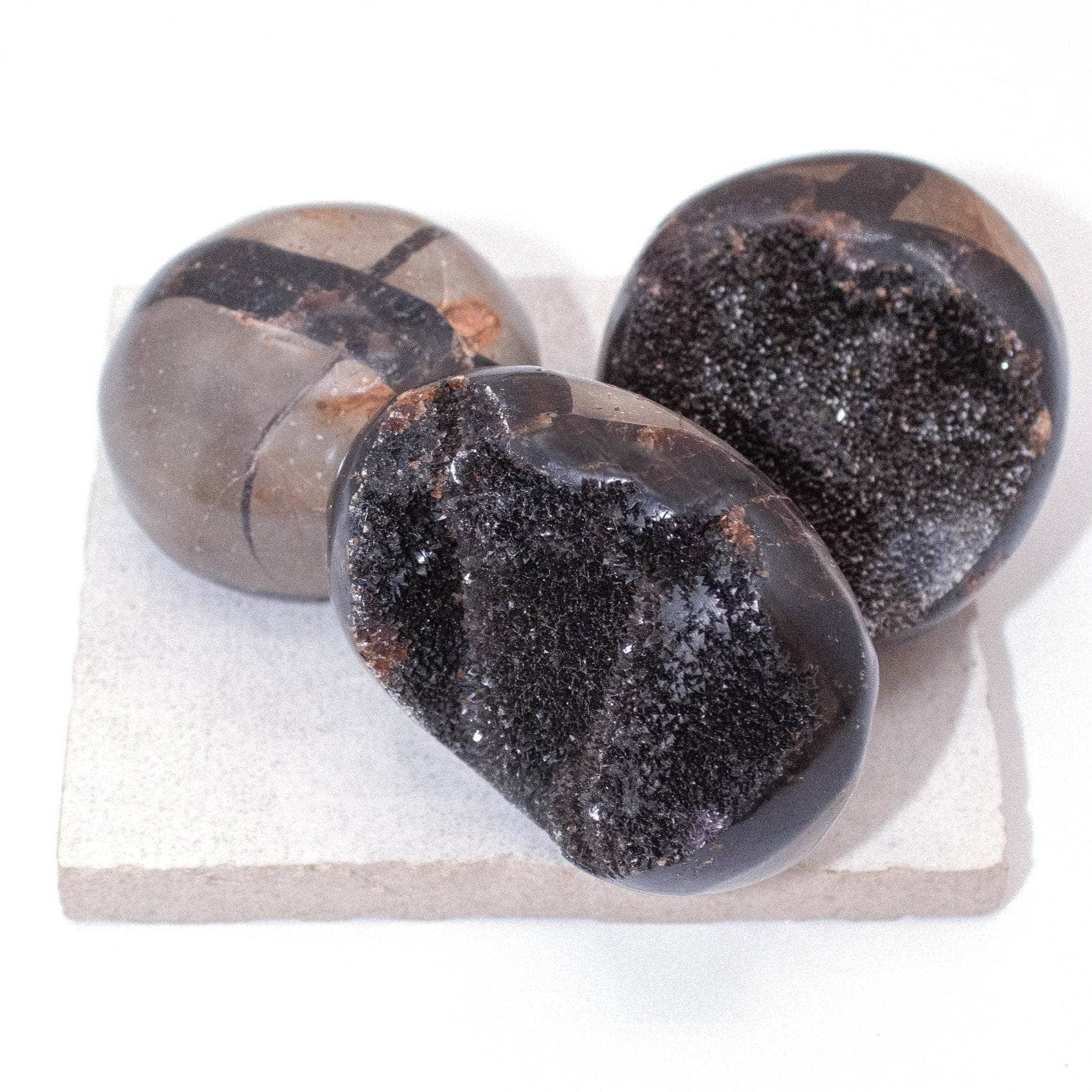 Rare Black Septarian Geode Protection Palm Stone - 1 of a Kind
