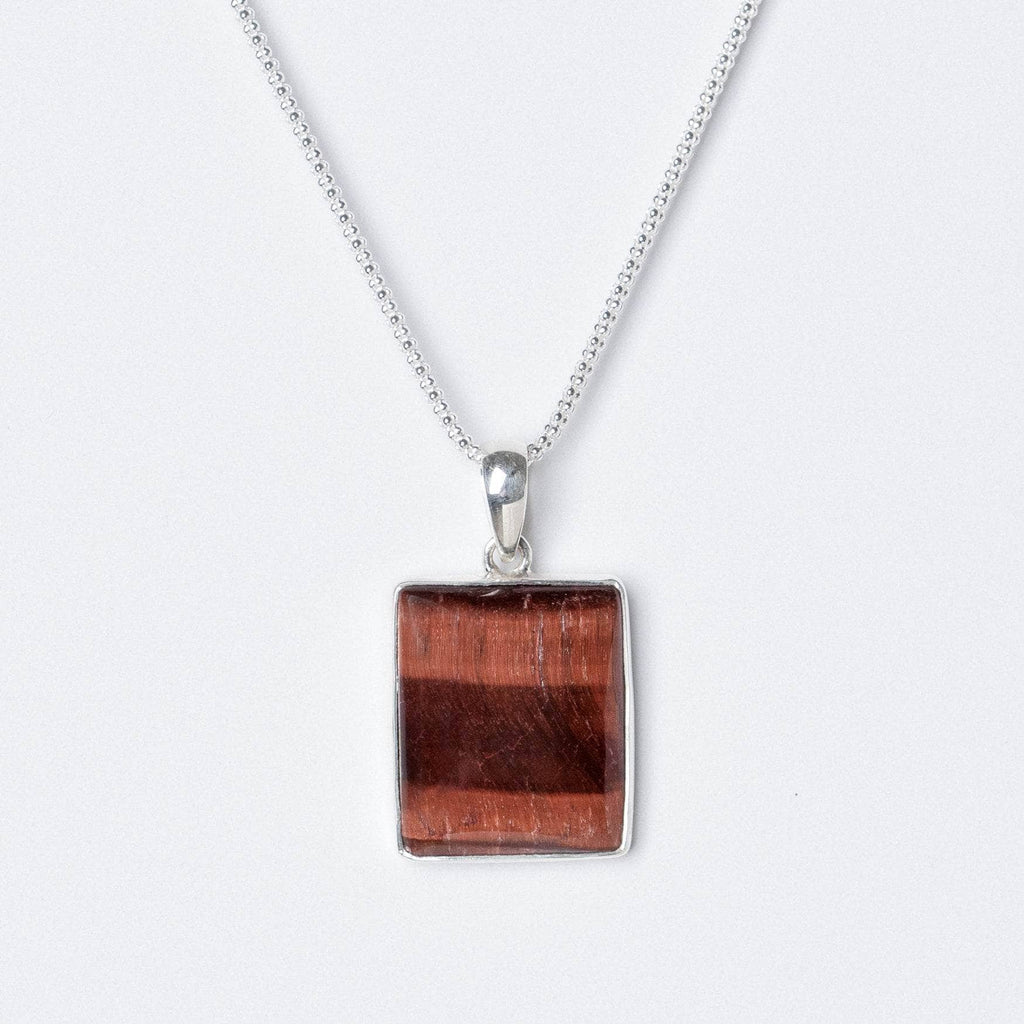Red Tiger Eye Square Pendant Necklace