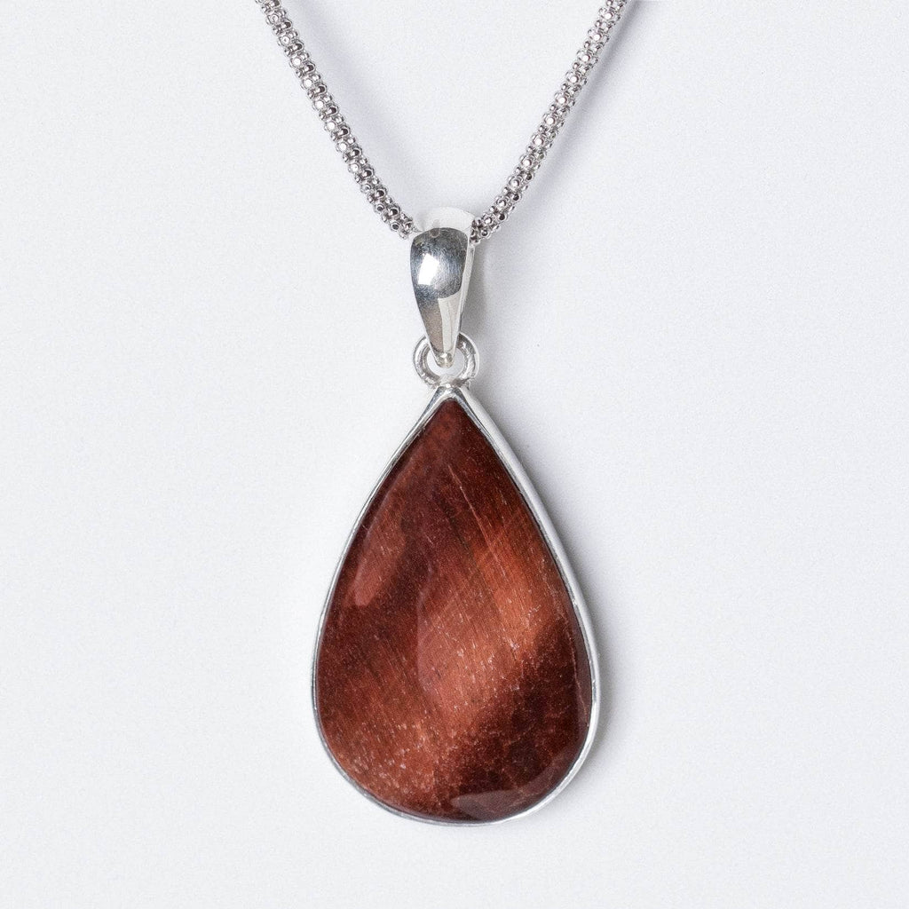Red Tiger Eye Teardrop Pendant Necklace