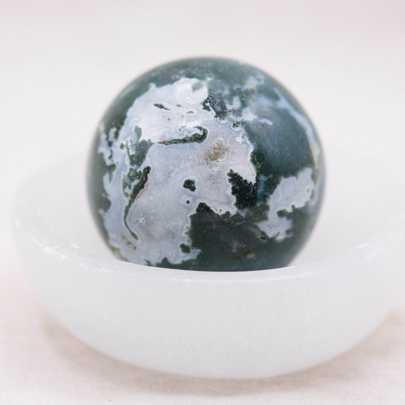 Moss Agate Sphere with Tripod