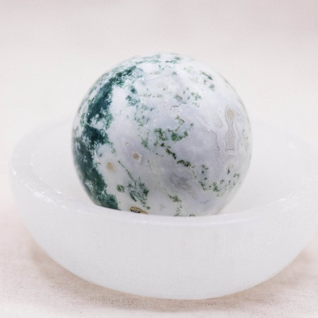 Moss Agate Sphere with Tripod