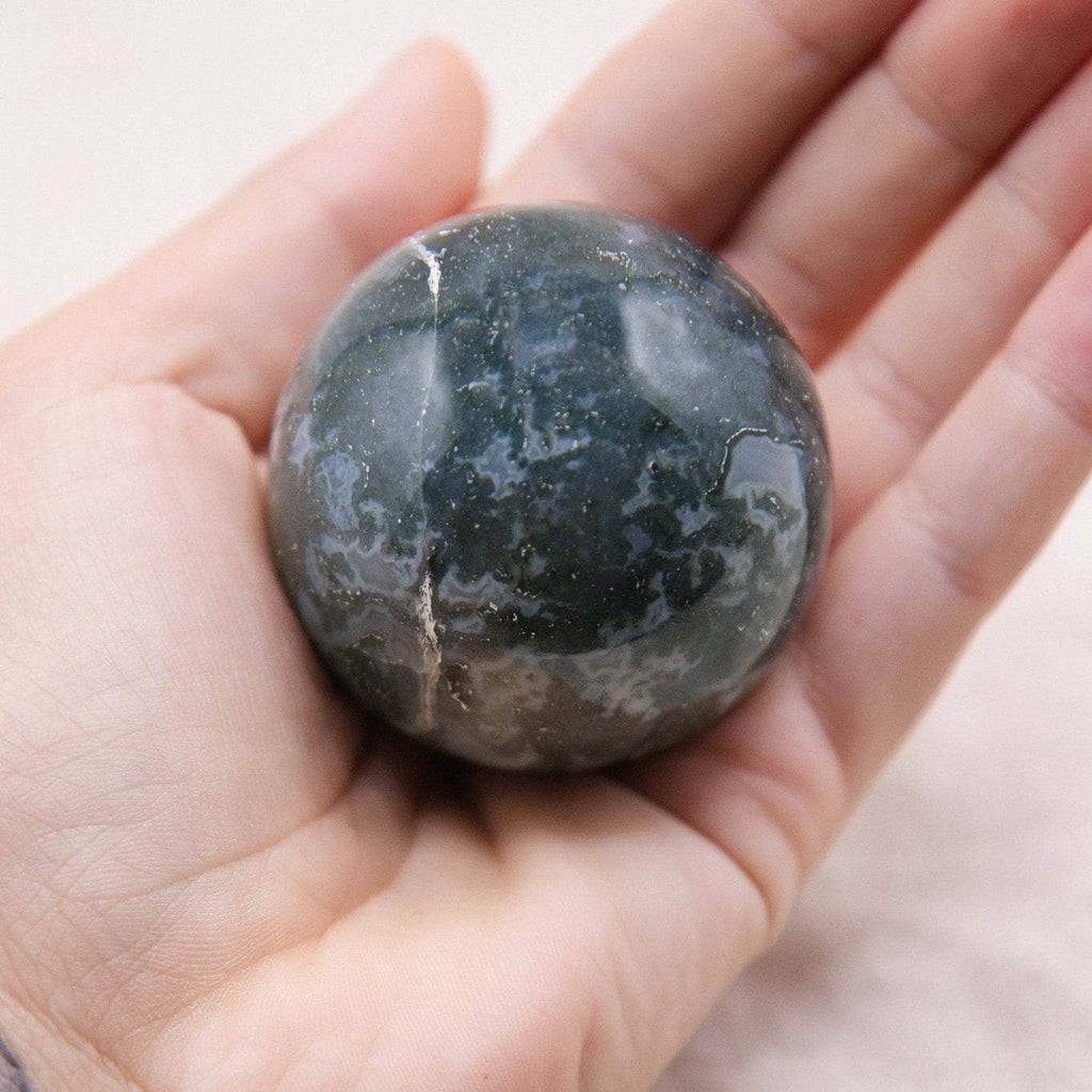 Moss Agate Sphere with Tripod