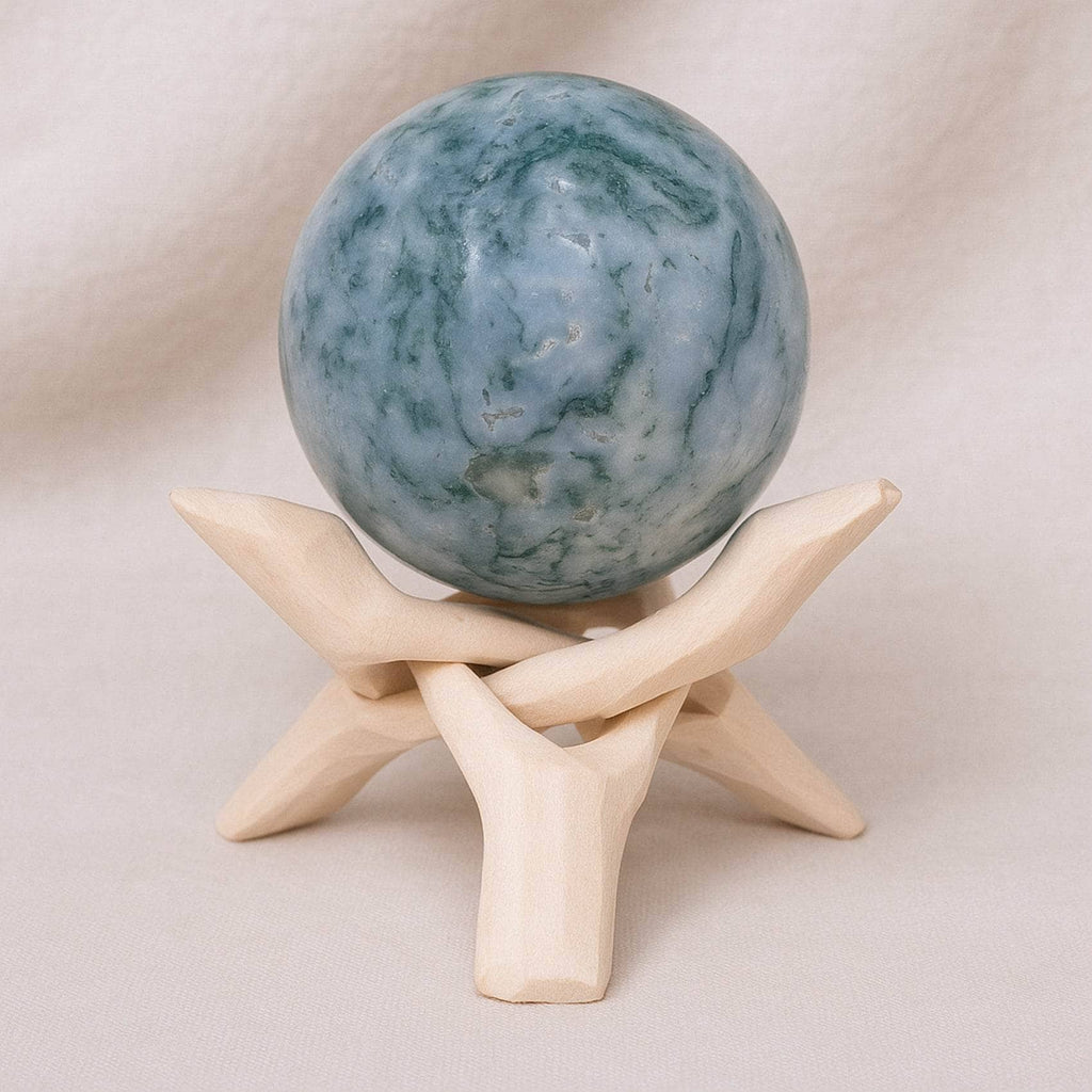 Moss Agate Sphere with Tripod