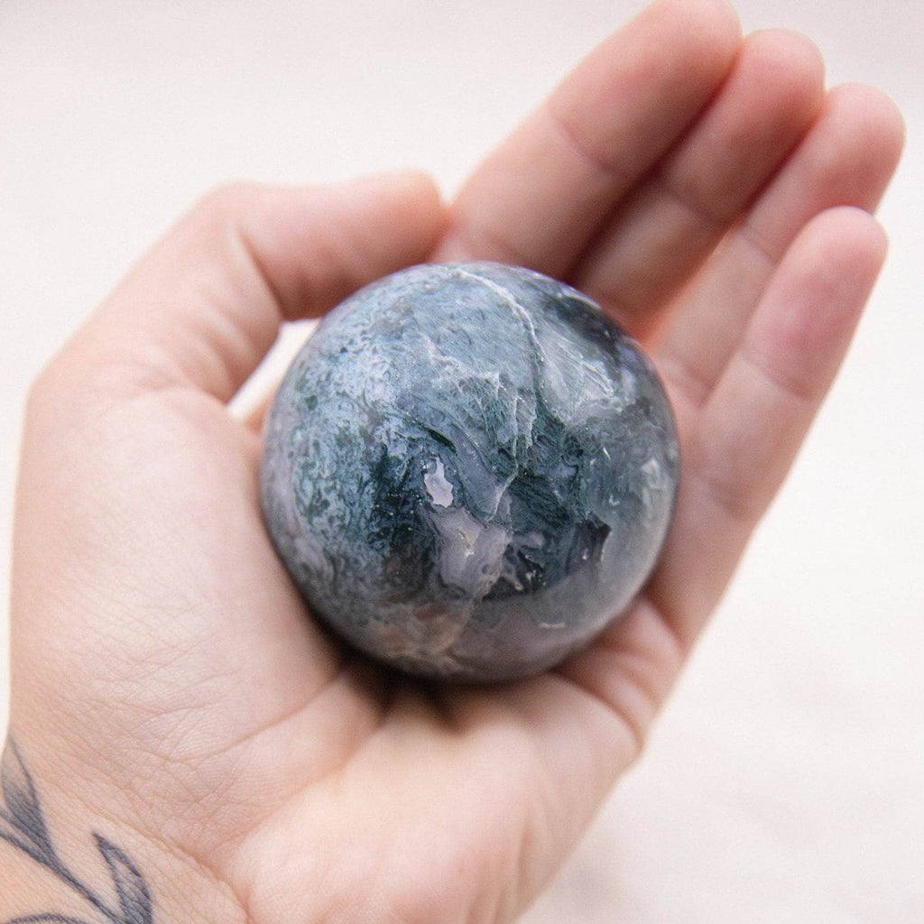 Moss Agate Sphere with Tripod