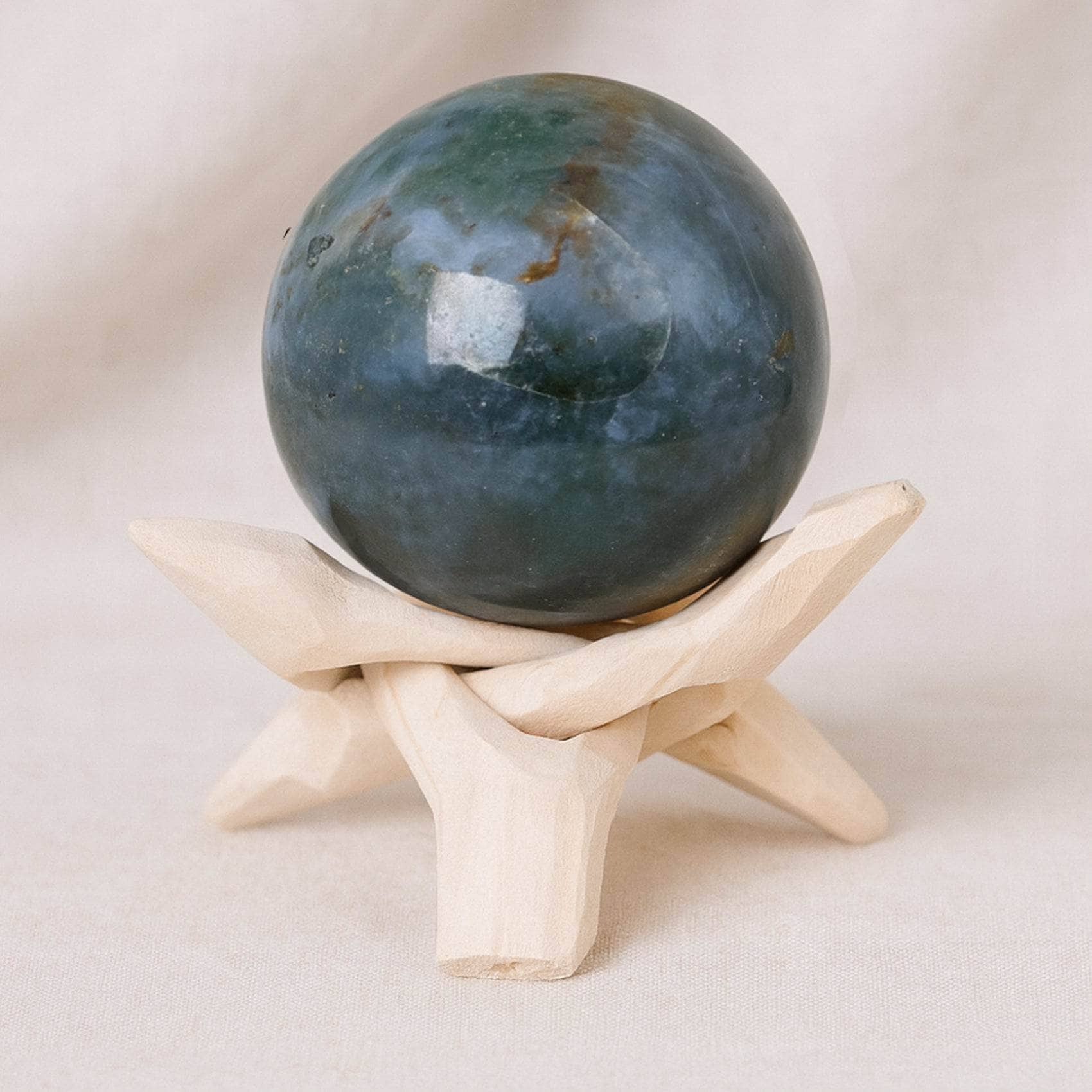Moss Agate Sphere with Tripod